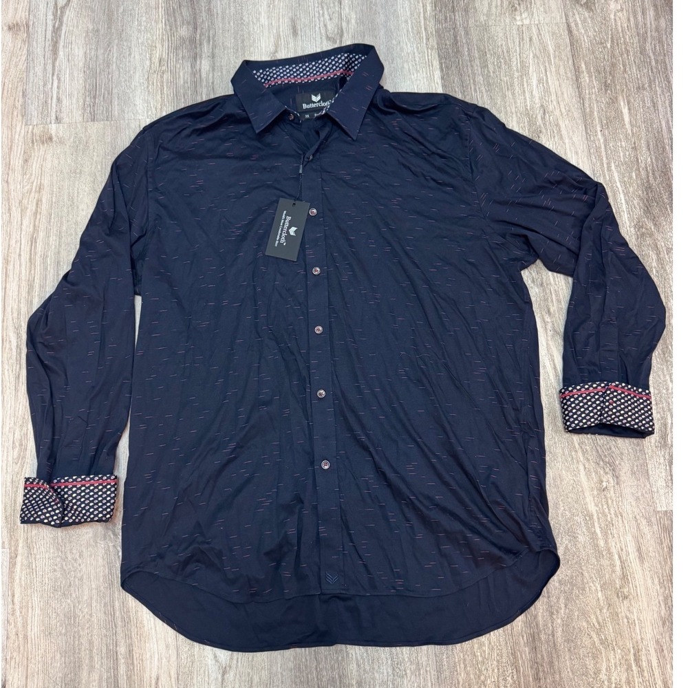 Buttercloth Night Crawler Navy Red Cotton Button Down Shirt Regular Fit 3XL NEW